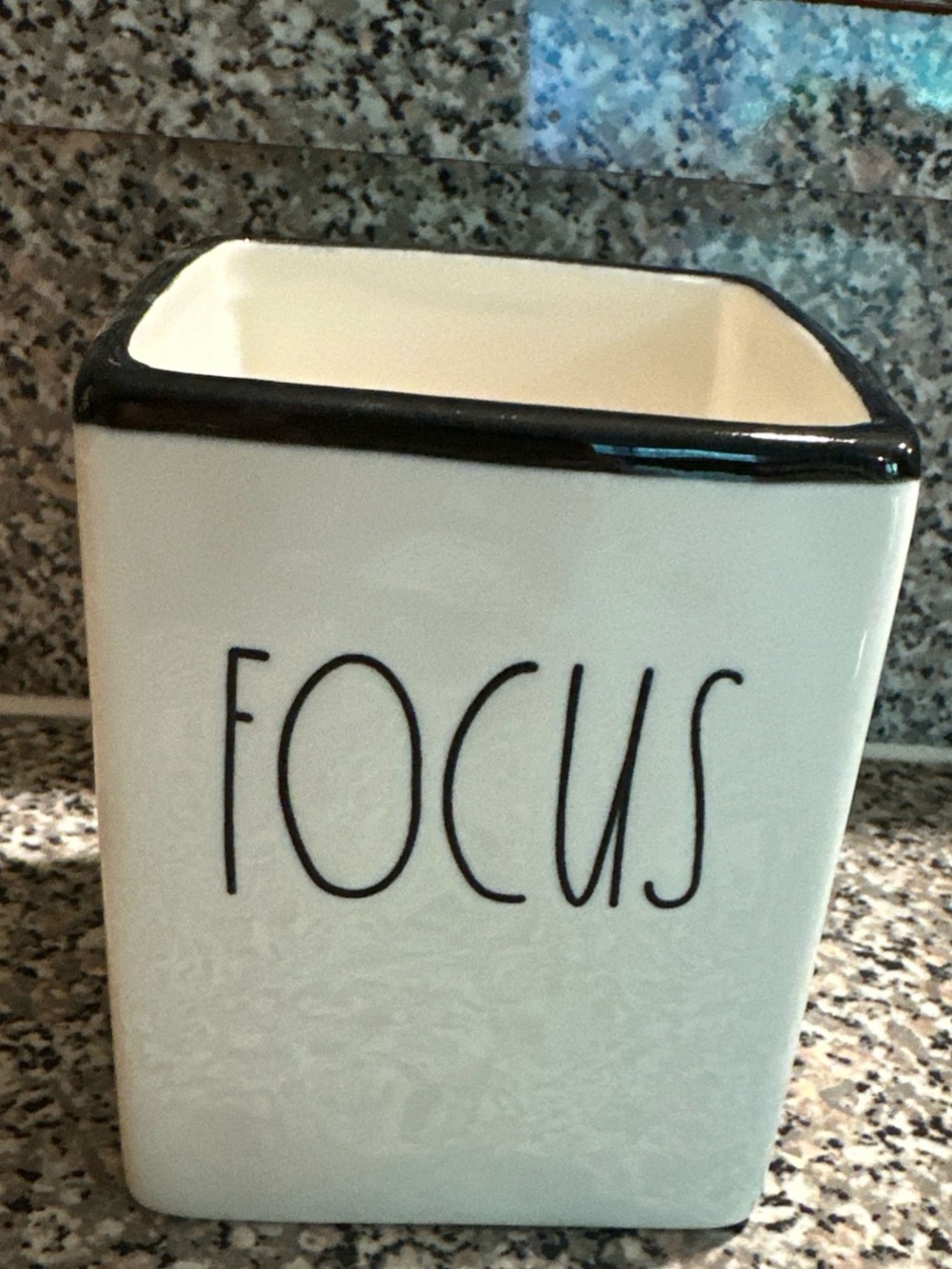 Rae Dunn Cream Ceramic Utensil Holder with Black Trim - FOCUS